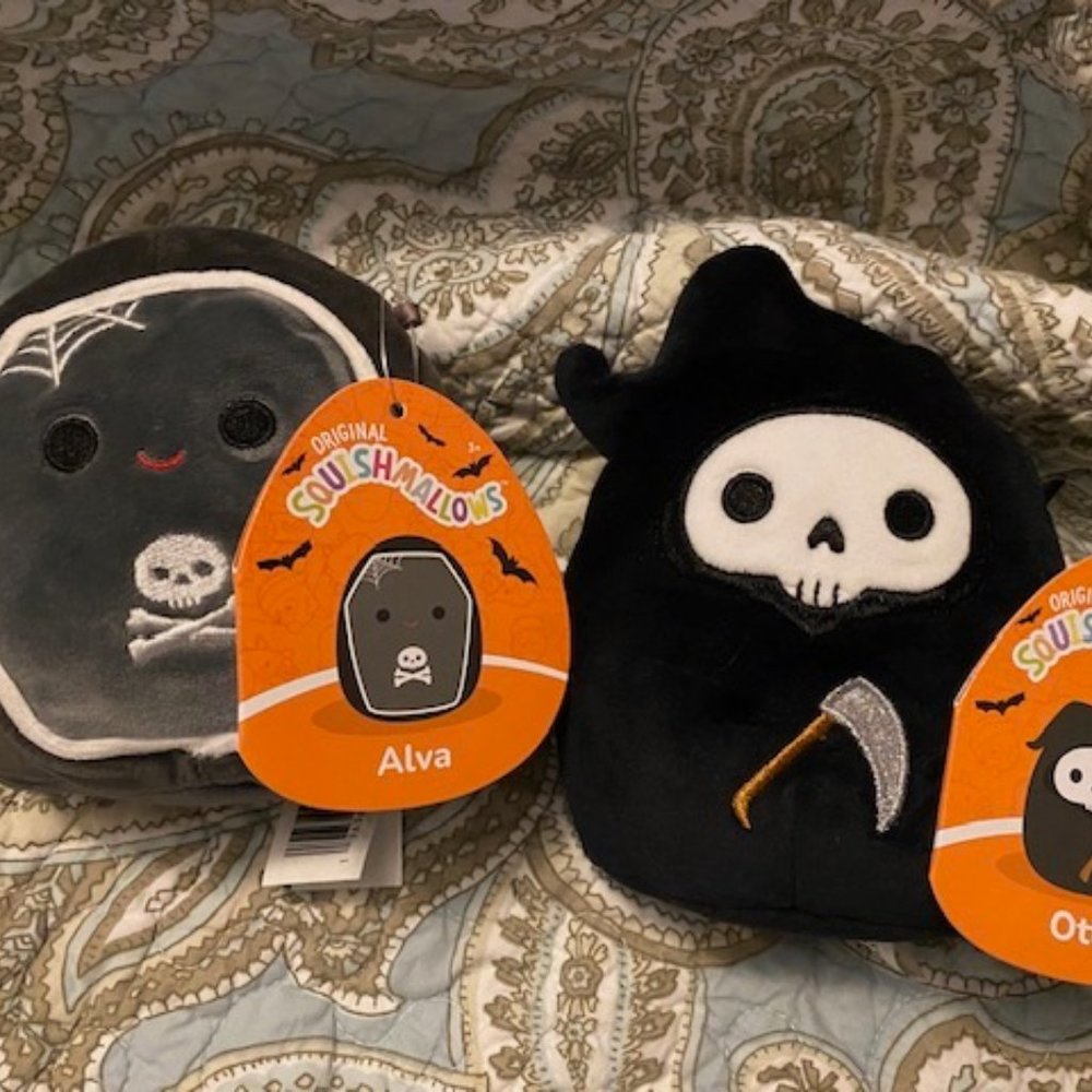 NWT's Squishmallow Otto & Alva Death Bundle Grim Reaper and the Coffin.